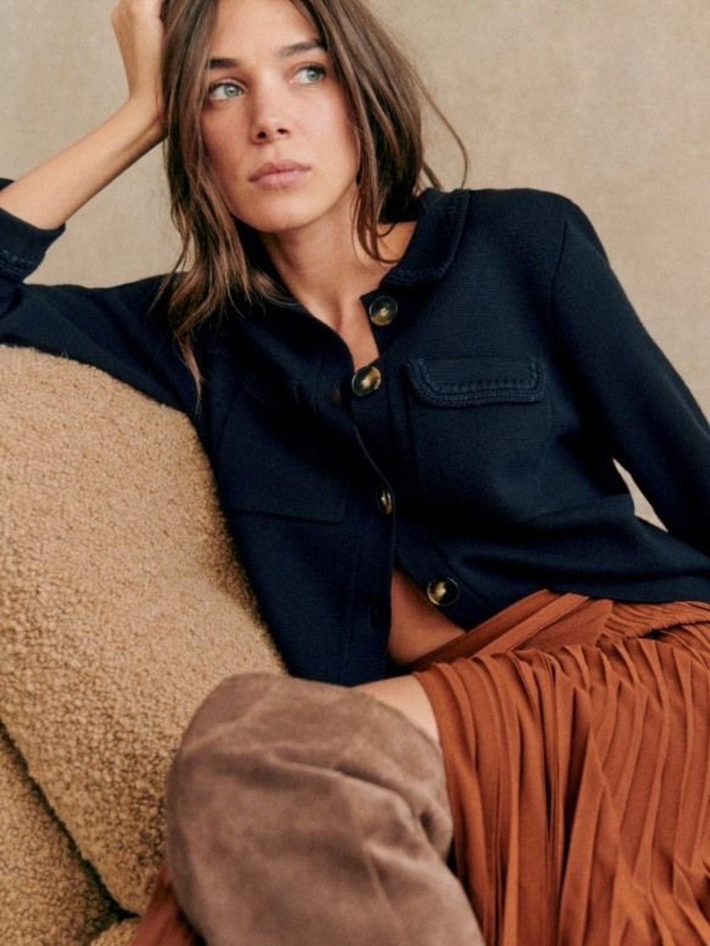 Sezane Betty Cardigan Dark Navy Blue Crochet Wool Size Medium